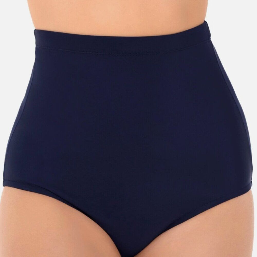 Swim Solutions Women Ultra High-Waist Swim Brief Bottoms Navy Blue size 12